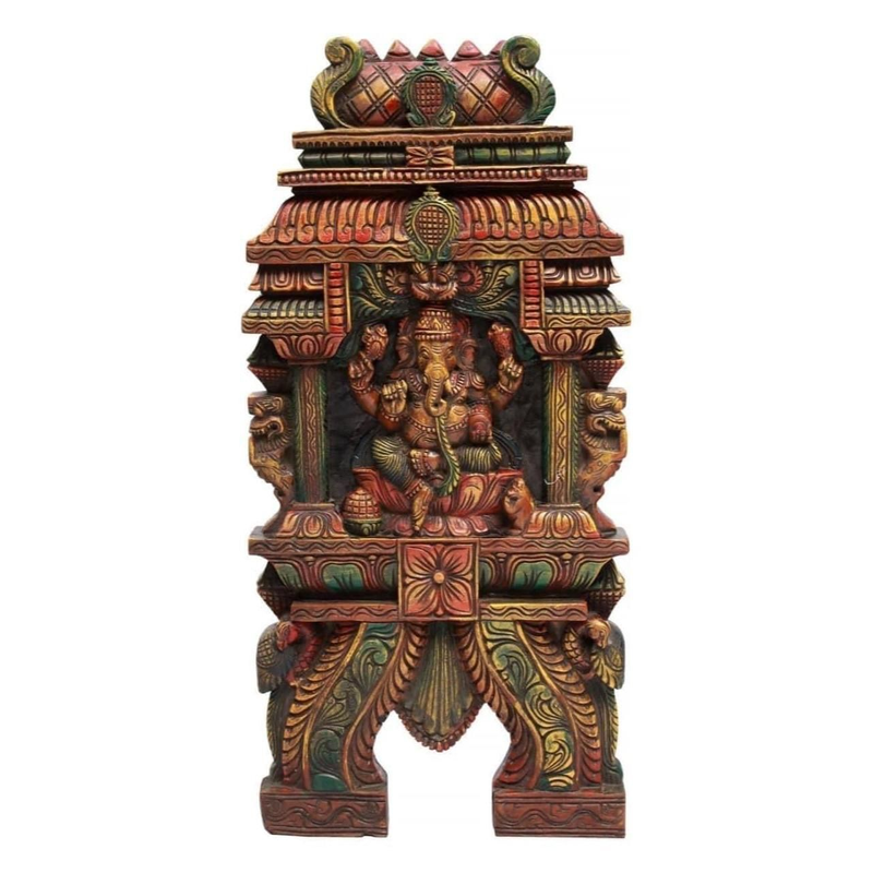 Vintage Wood Kavadi Panel Of Lord Ganesha. Handmade. Multicolour